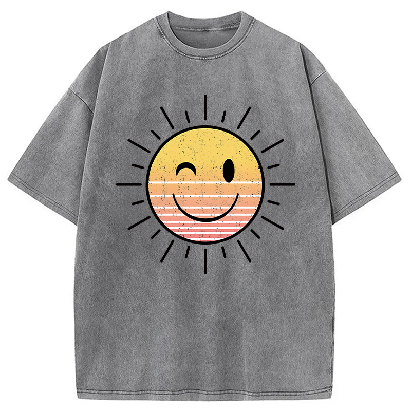 Modecanvas Sunshine Smile Face DTG Printing Washed T-Shirt