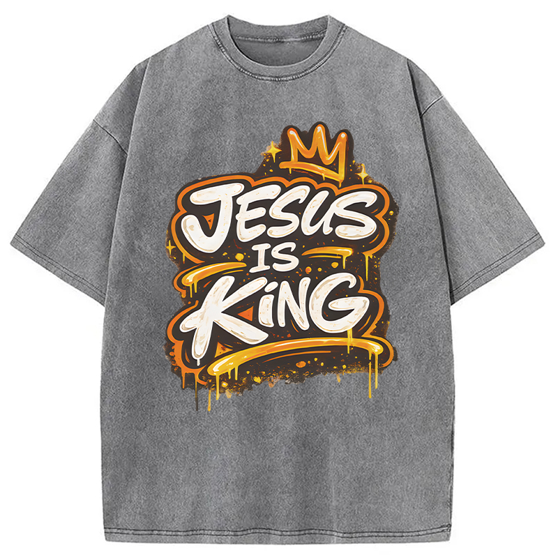 Modecanvas Jesus Is King Street DTG Printing Washed T-Shirt
