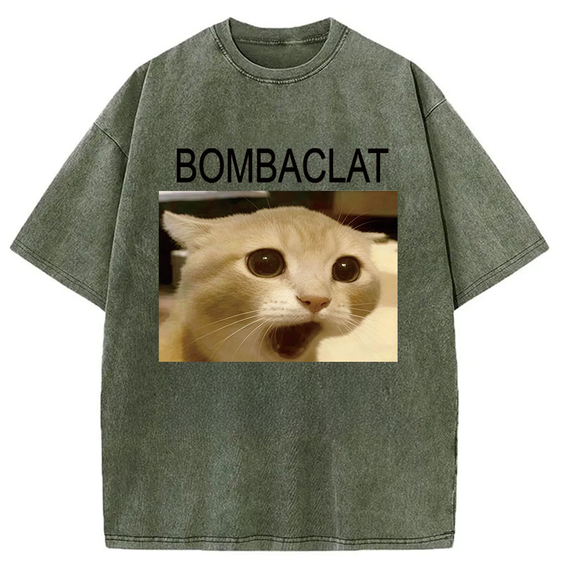 Modecanvas Bombaclat Cat Meme DTG Printing Washed T-Shirt