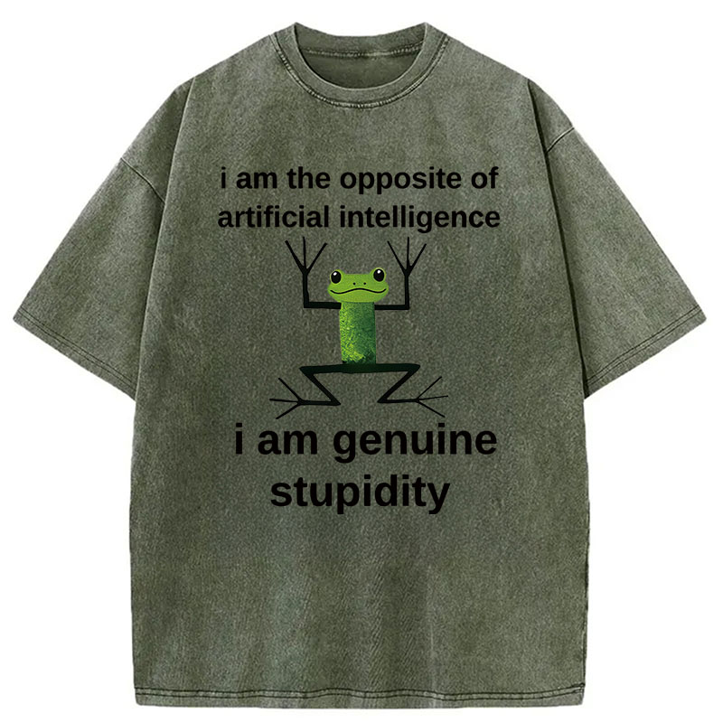Modecanvas Genuine Stupidity Frog Meme DTG Printing Washed T-Shirt