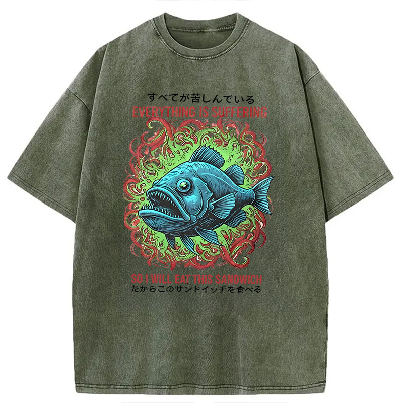 Modecanvas Everything Is Suffering So I Will Eat This Sandwich DTG Printing Washed T-Shirt