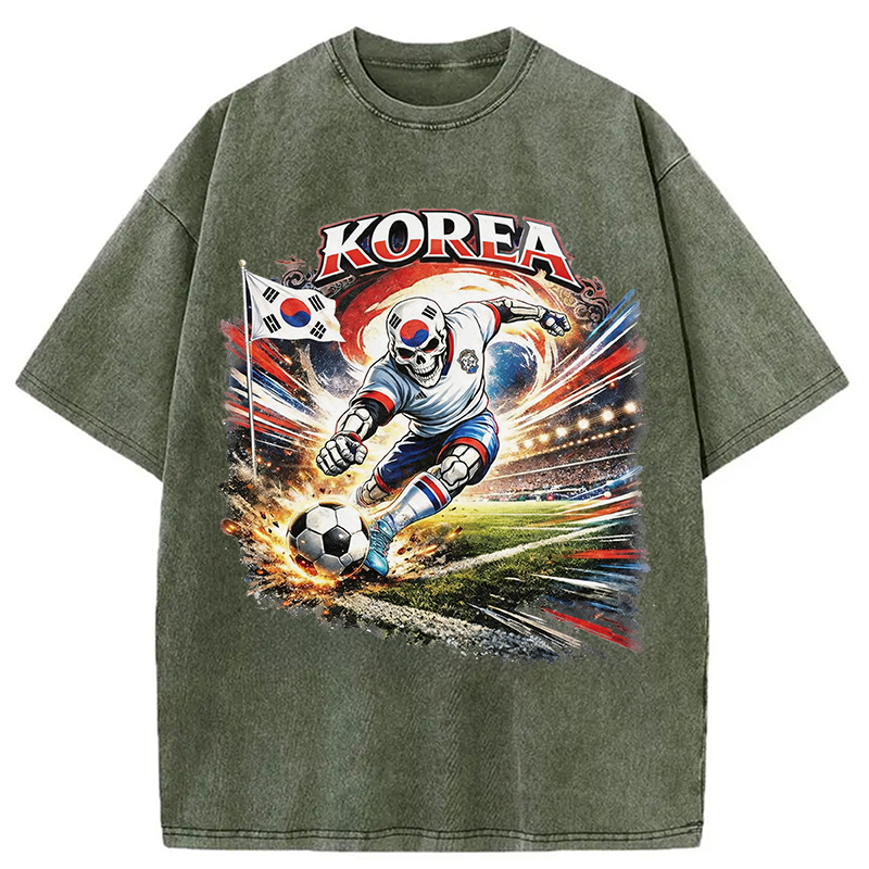 Modecanvas Korea Soccer Vintage DTG Printing Washed T-Shirt