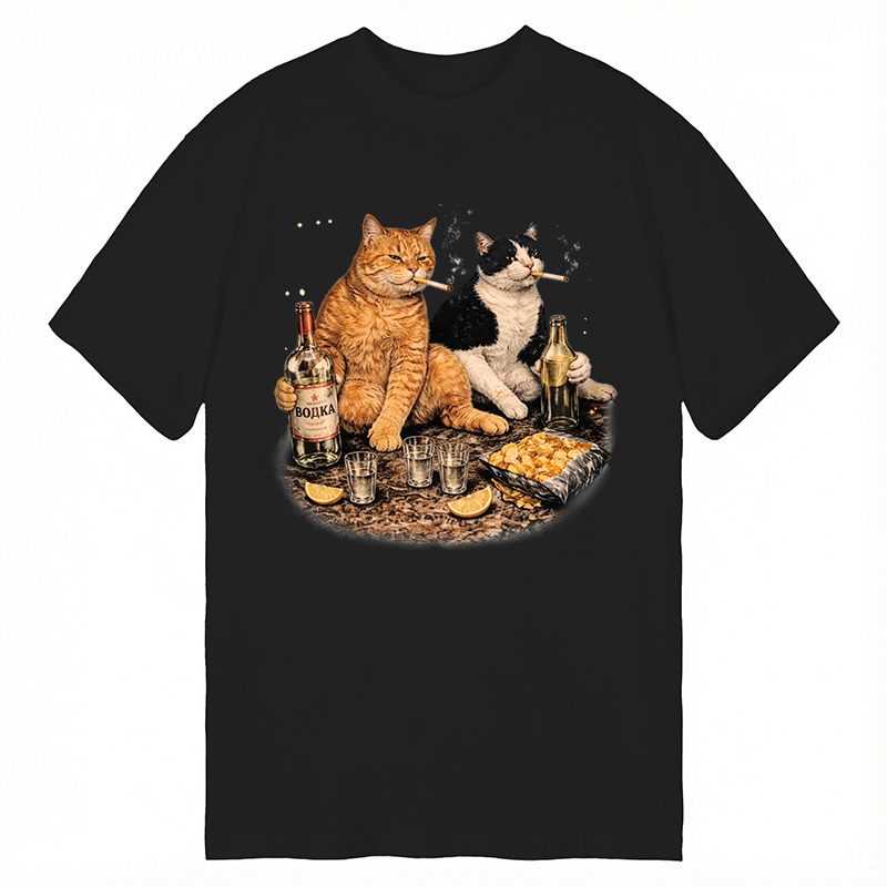 Modecanvas Funny Smoking Cat DTG Printing Classic T-Shirt-modecanvas