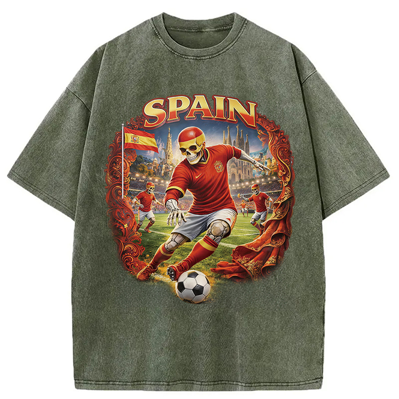 Modecanvas Spain Soccer Vintage DTG Printing Washed T-Shirt