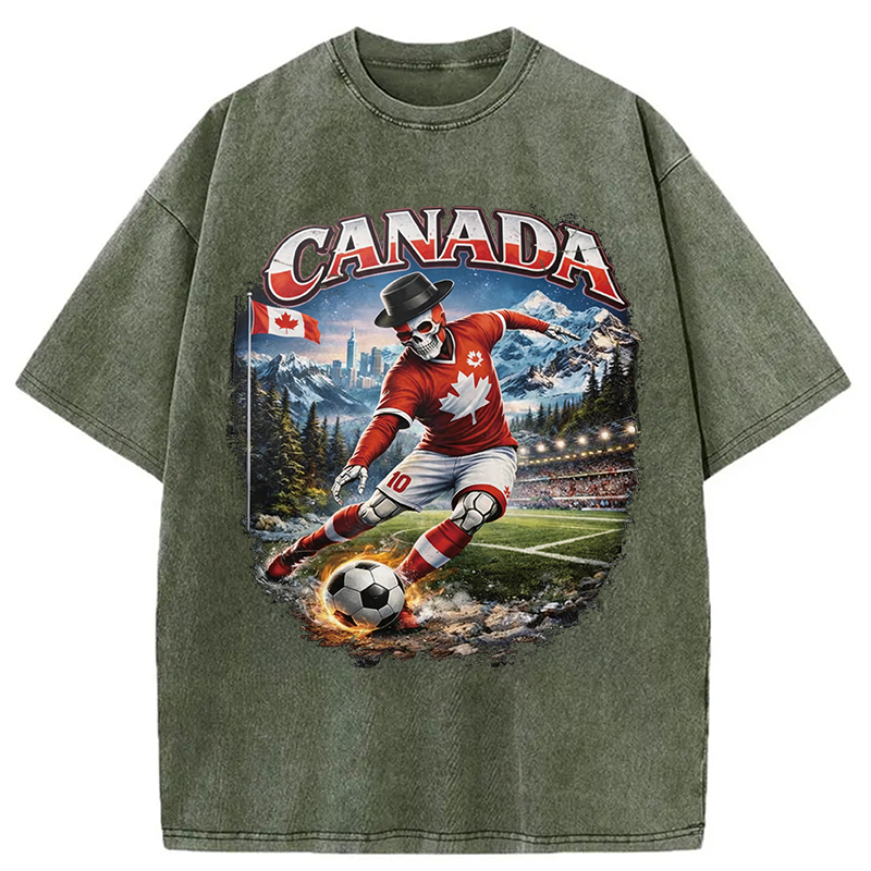 Modecanvas Canada Soccer Vintage DTG Printing Washed T-Shirt