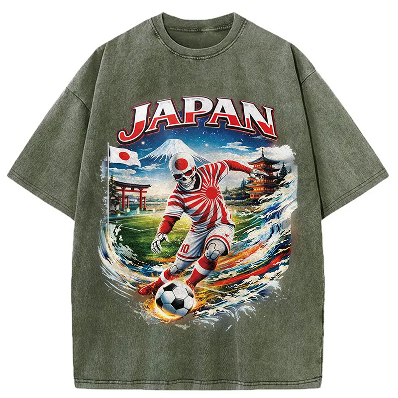 Modecanvas Vintage Japanese Football DTG Printing Washed T-Shirt