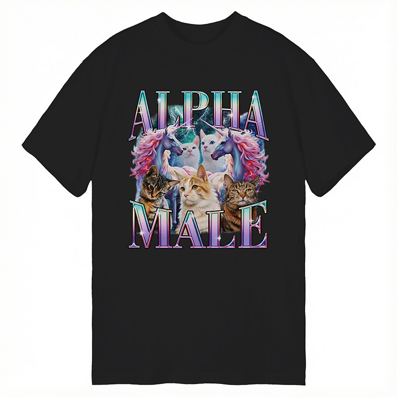 Modecanvas Alpha Male Unicorn Cat DTG Printing Classic T-Shirt-modecanvas