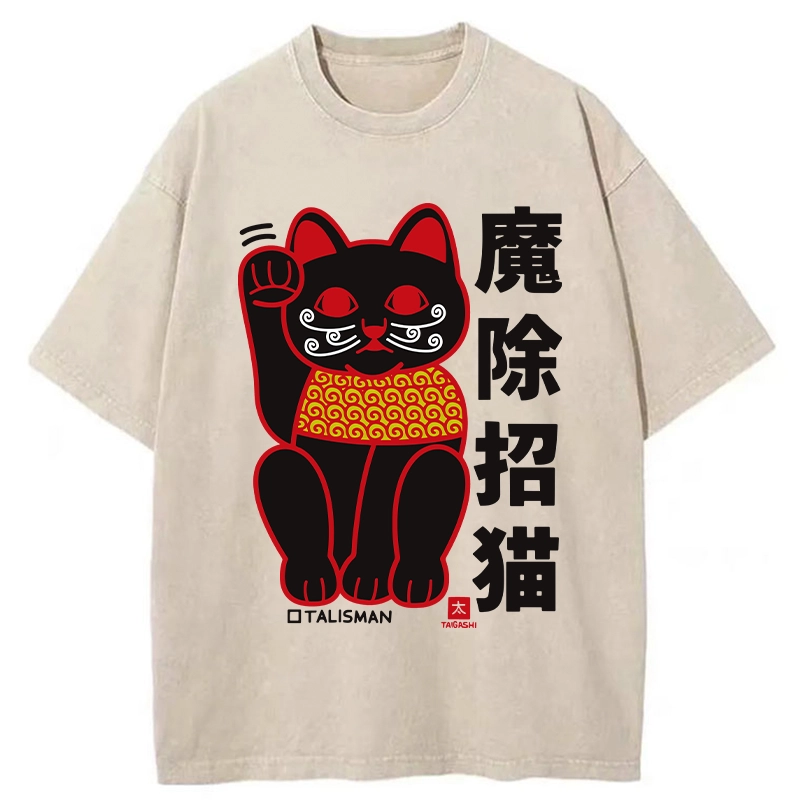 Modecanvas Magic Lucky Cat Washed T-Shirt