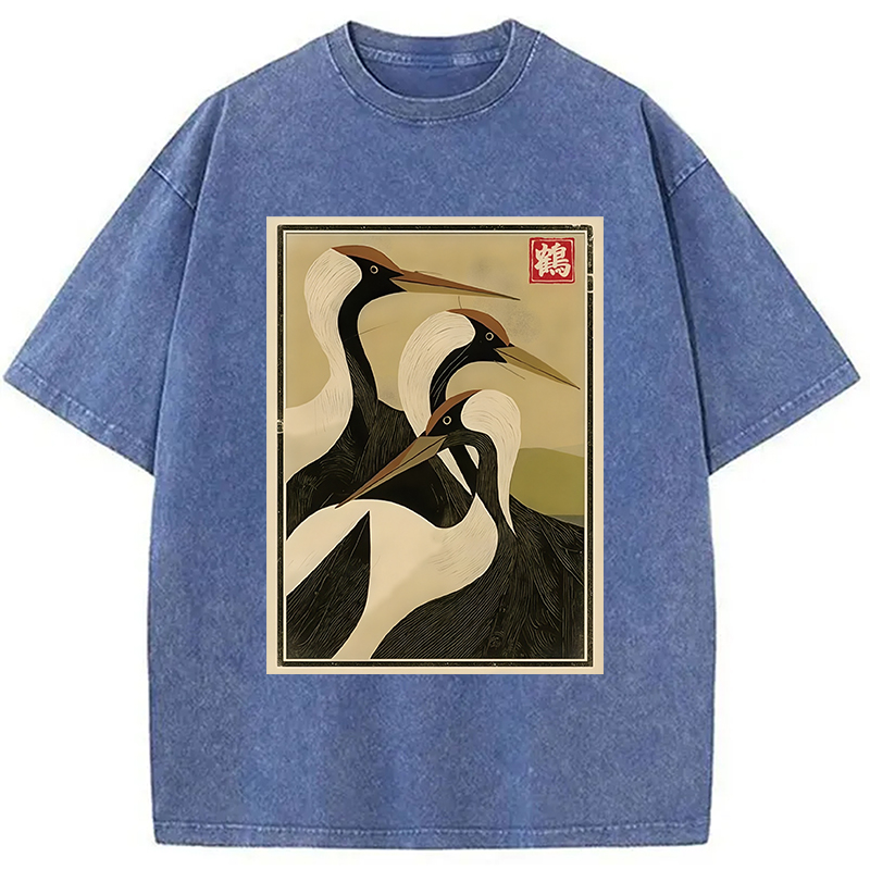 Modecanvas Japanese Crane Vintage Washed T-Shirt
