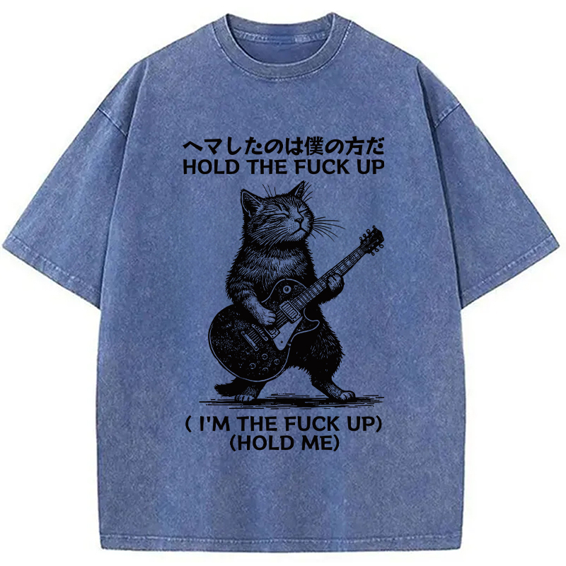 Modecanvas Funny Cat Guitarist Washed T-Shirt