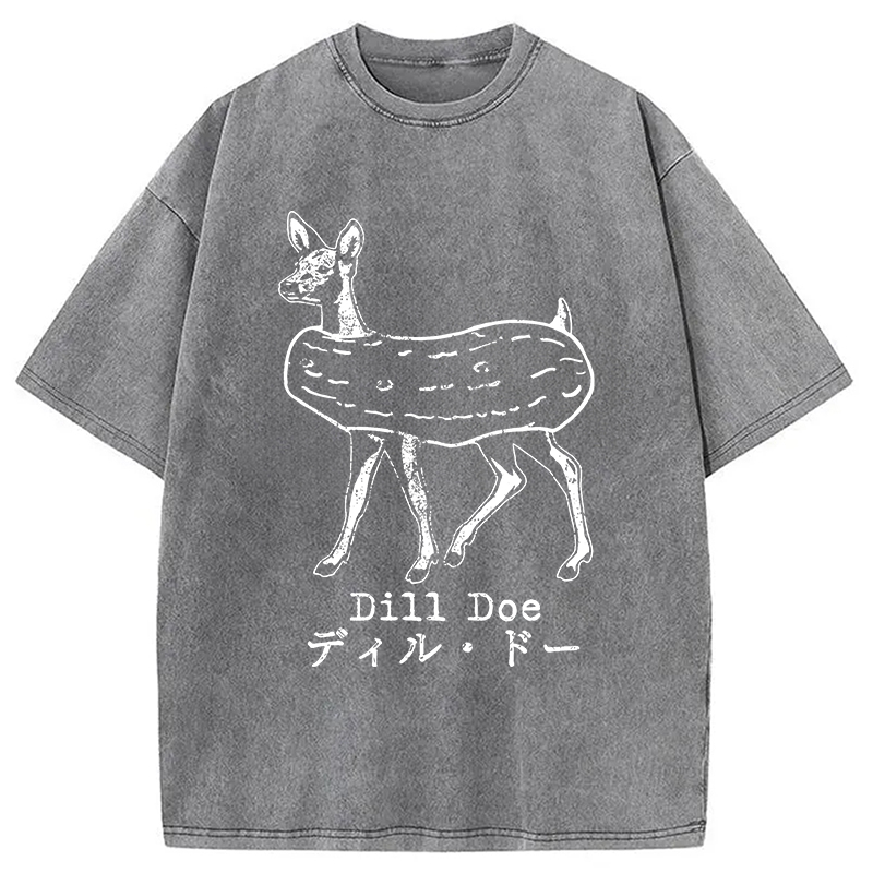 Modecanvas Cucumber Deer Washed T-Shirt-modecanvas