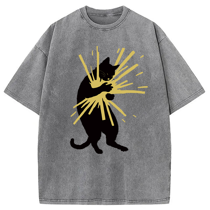 Modecanvas Cat Holding Light Washed T-Shirt