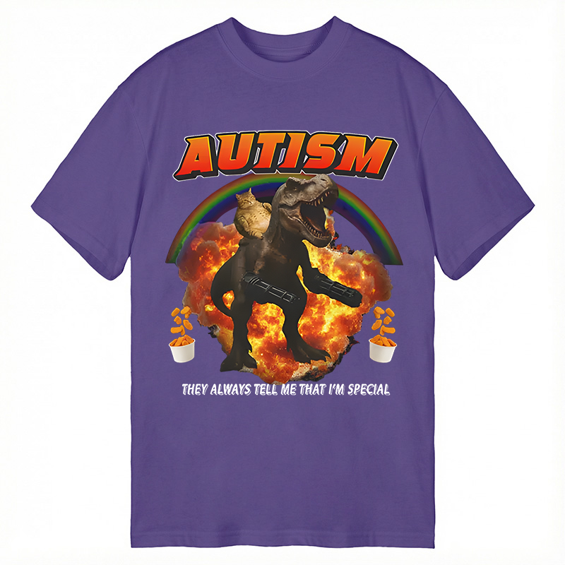 Modecanvas Funny Autism T-Rex Cat Meme DTG Printing Classic T-Shirt-modecanvas