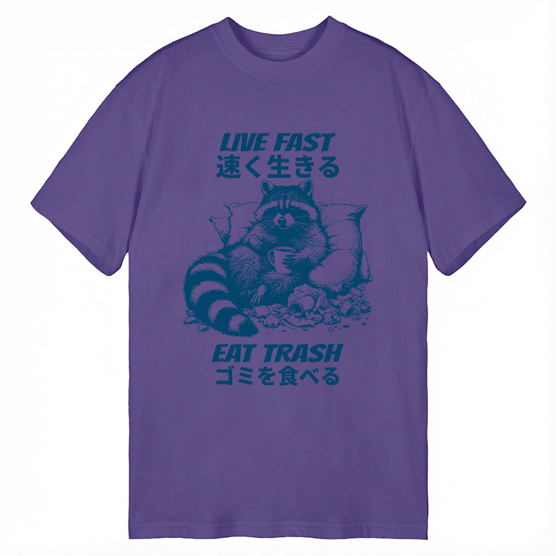 Modecanvas Live Fast Eat Trash Japanese Raccoon Meme DTG Printing Classic T-Shirt-modecanvas