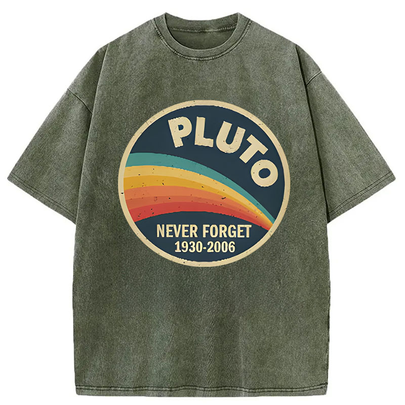 Modecanvas Never Forget Planet Pluto DTG Printing Washed T-Shirt