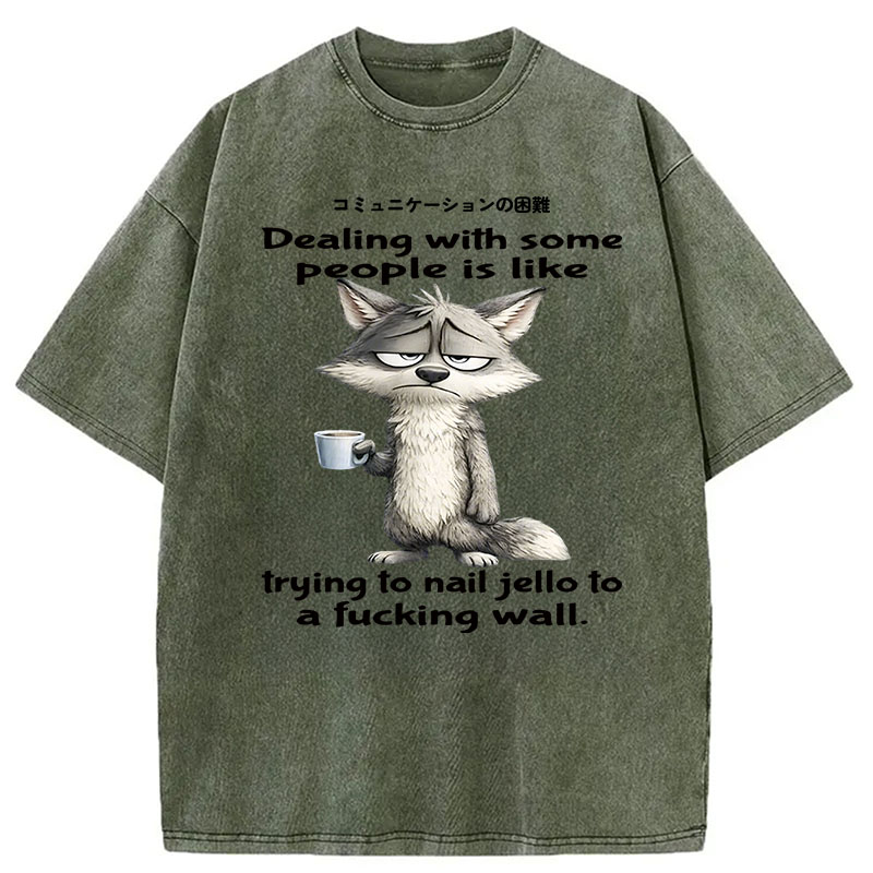 Modecanvas Dealing With Some People Is Like Trying To Nail Jello To A Fucking Wall DTG Printing Washed T-Shirt