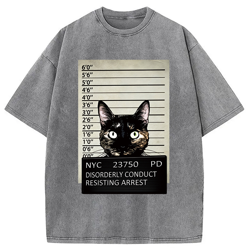 Modecanvas Arrested Black Cat Washed T-Shirt