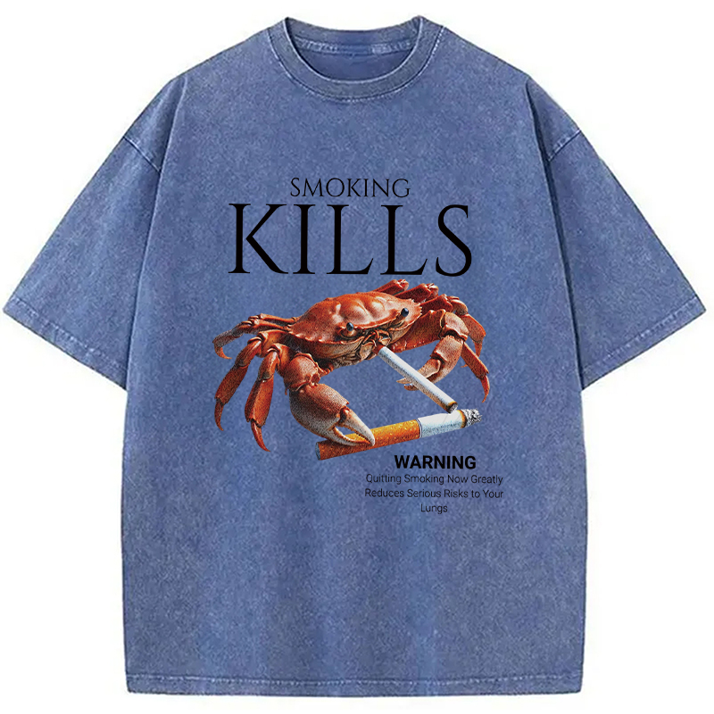 Modecanvas Smoking Kills Crab Washed T-Shirt