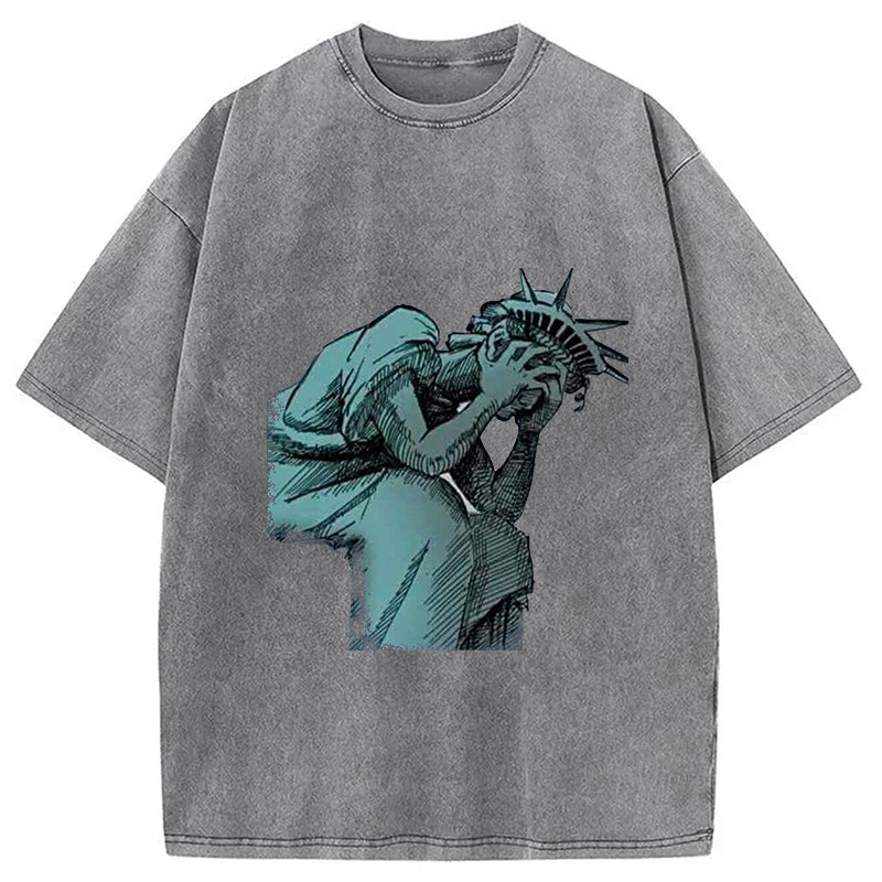 Modecanvas Lady Liberty Flaming Fist Washed T-Shirt