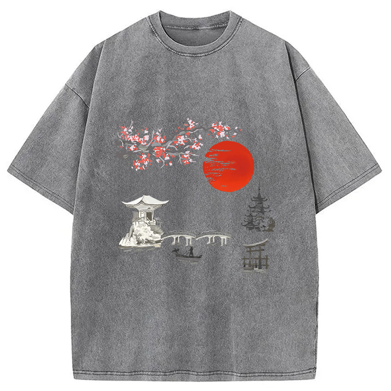 Modecanvas Japanese temple Washed T-Shirt