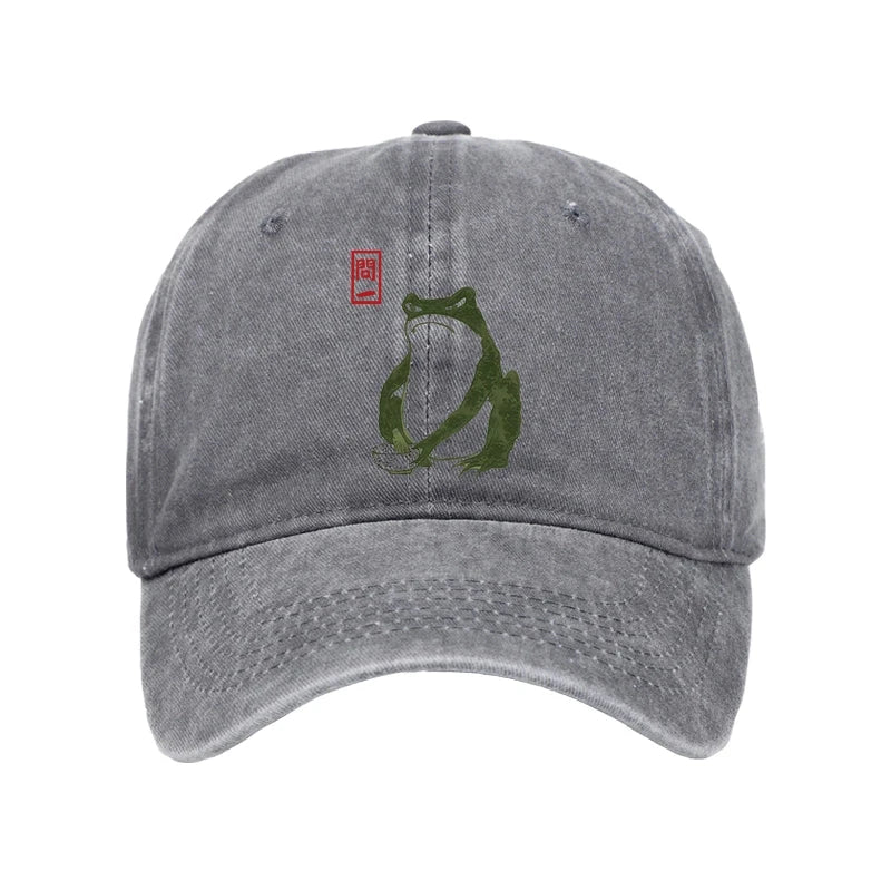 Modecanvas Woodblock Print Frog Washed Cap-modecanvas