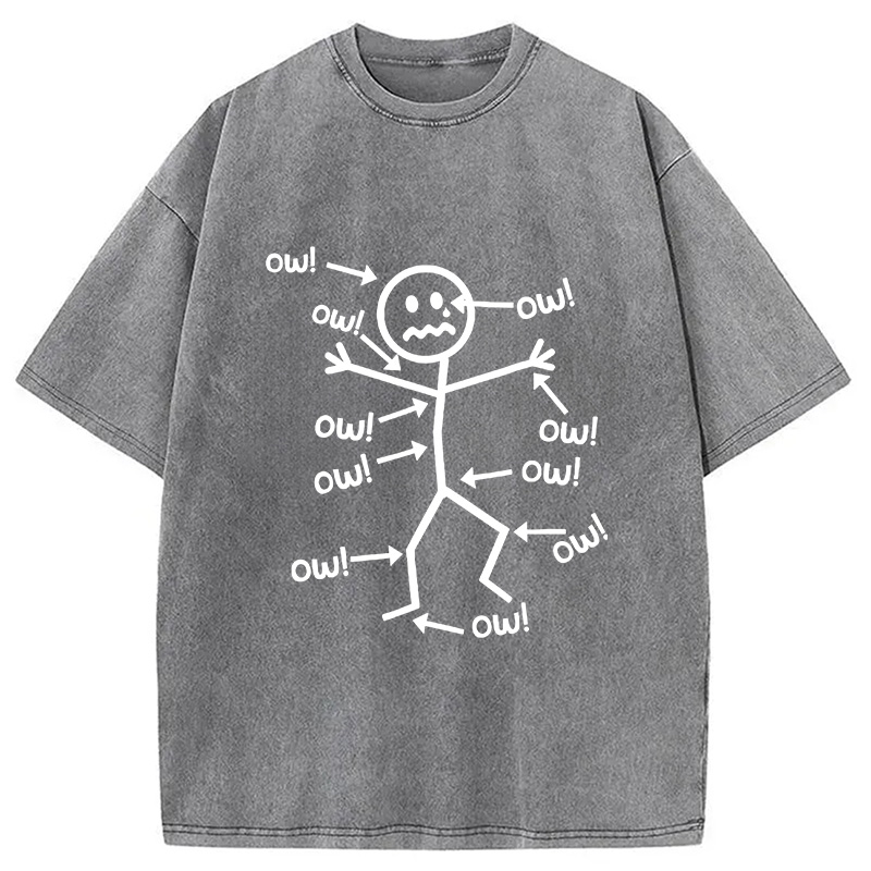 Modecanvas Ow Ow Ow Funny Scream DTG Printing Washed T-Shirt-modecanvas