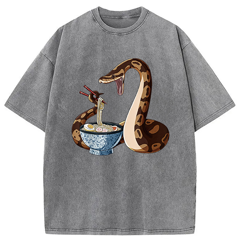Modecanvas Japanese Kawaii Ramen Snake Funny Washed T-Shirt