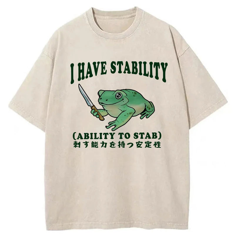 Modecanvas Mentally Stable Assassin Frog Washed T-Shirt-modecanvas