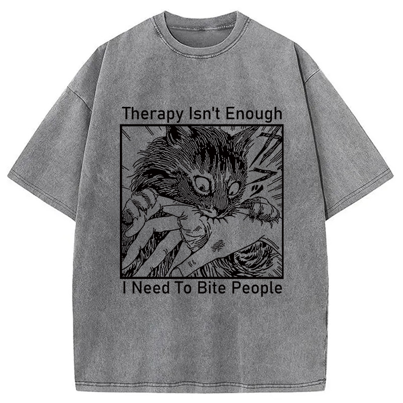 Modecanvas Japanese Cat Biting Washed T-Shirt