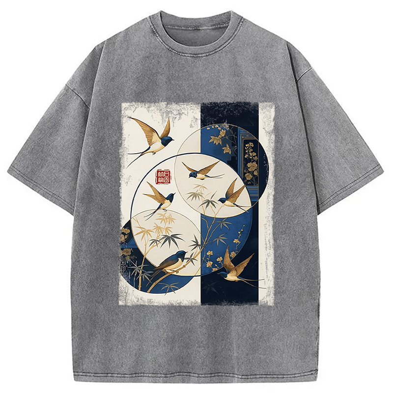 Modecanvas Swallows Among The Bamboo Washed T-Shirt