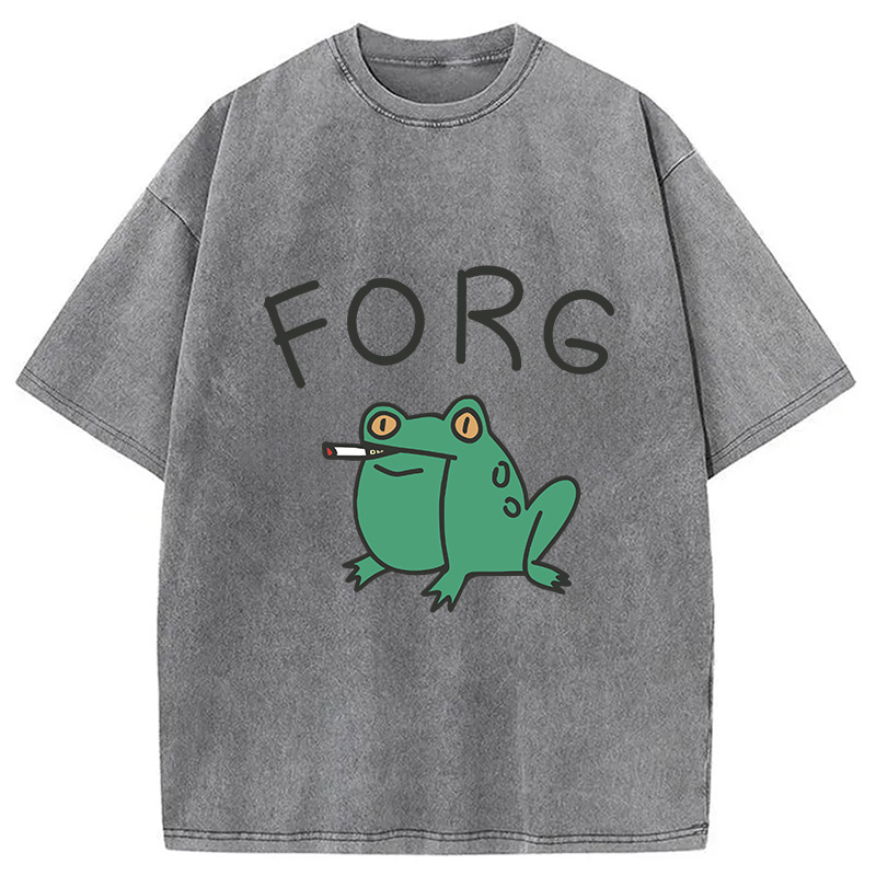 Modecanvas Smoking Frog Washed T-Shirt-modecanvas