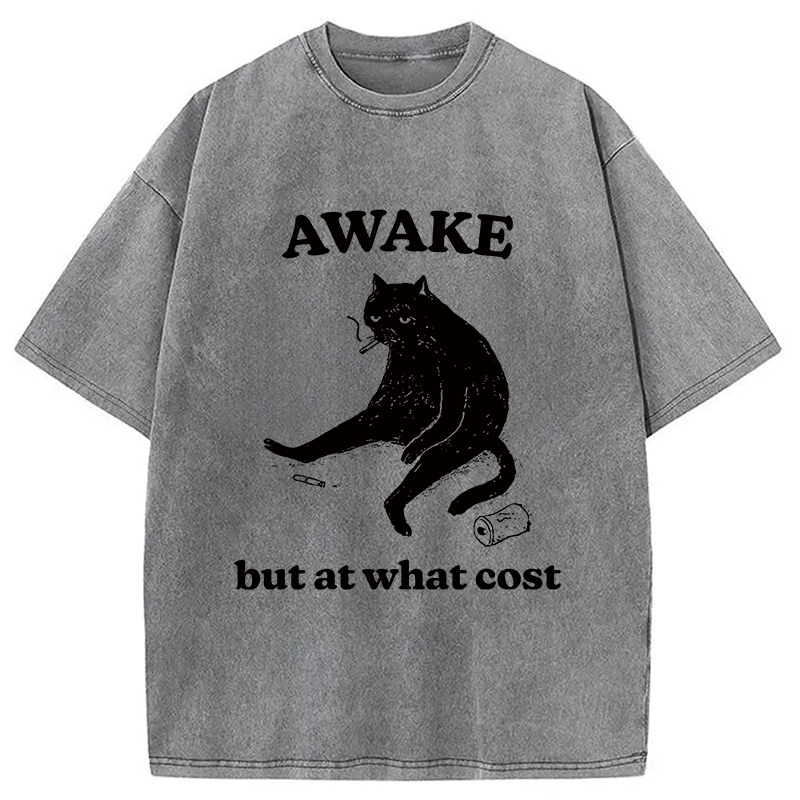 Modecanvas Decadent Smoking Cat Washed T-Shirt-modecanvas