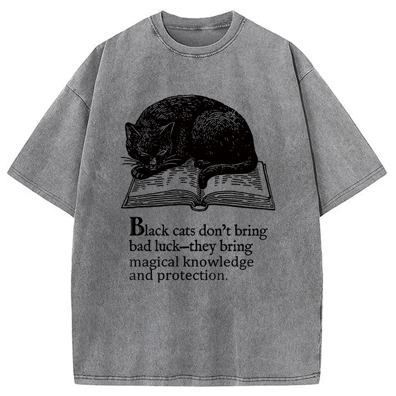Modecanvas Black Cat Sleeping On A Book Washed T-Shirt