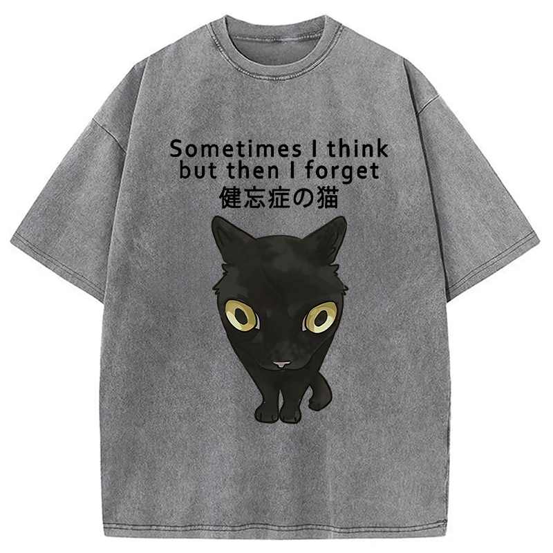 Modecanvas Amnesiac Cat Washed T-Shirt-modecanvas