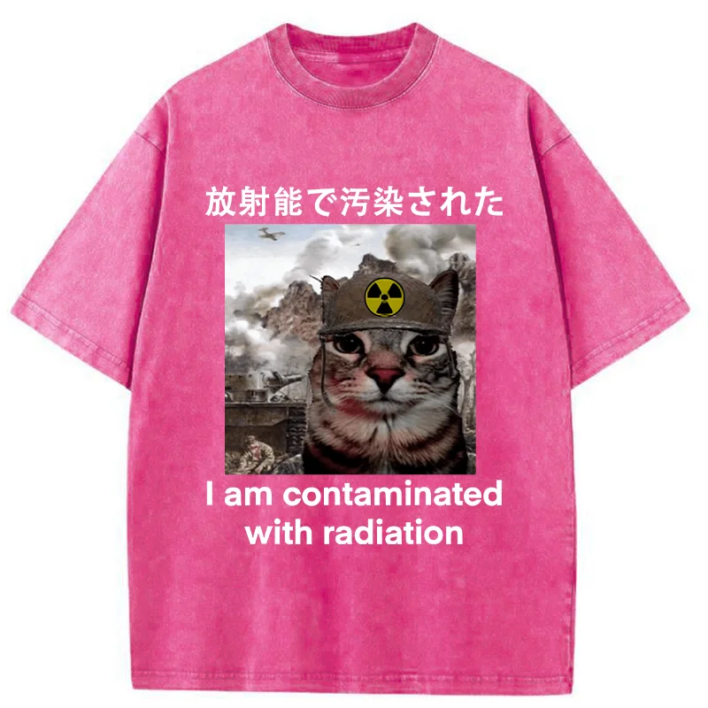 Modecanvas Cat Suffering From Nuclear Radiation Washed T-Shirt-modecanvas