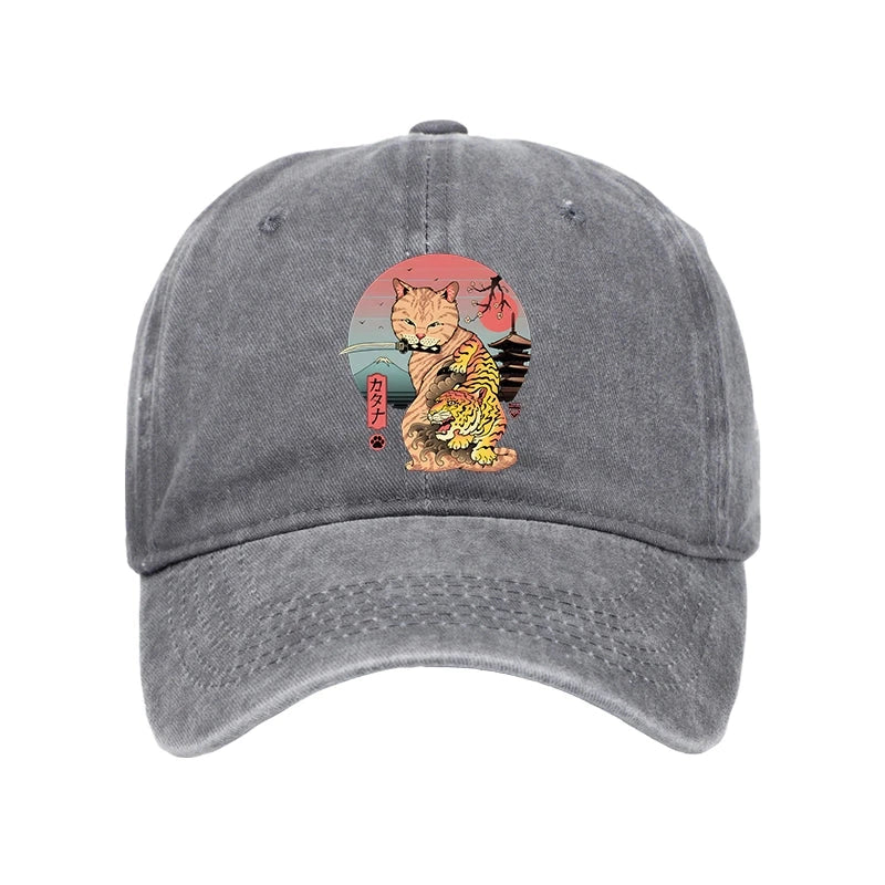Modecanvas Katana Cat Tattoo Washed Cap-modecanvas