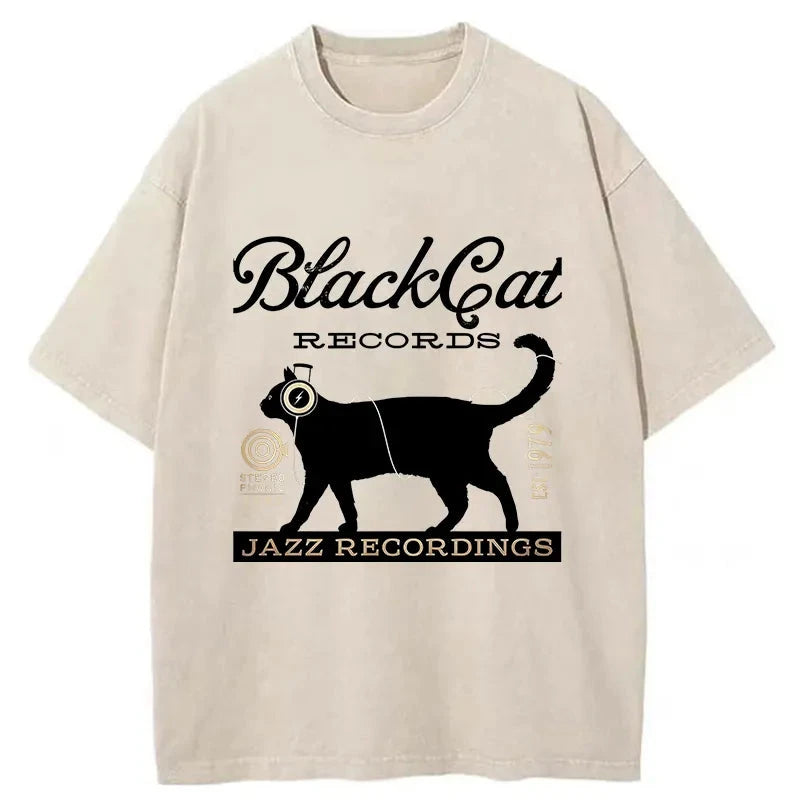 Modecanvas Black Cat Japan Washed T-Shirt-modecanvas