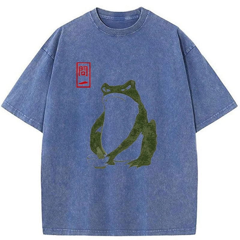 Modecanvas Woodblock Print Frog Washed T-Shirt