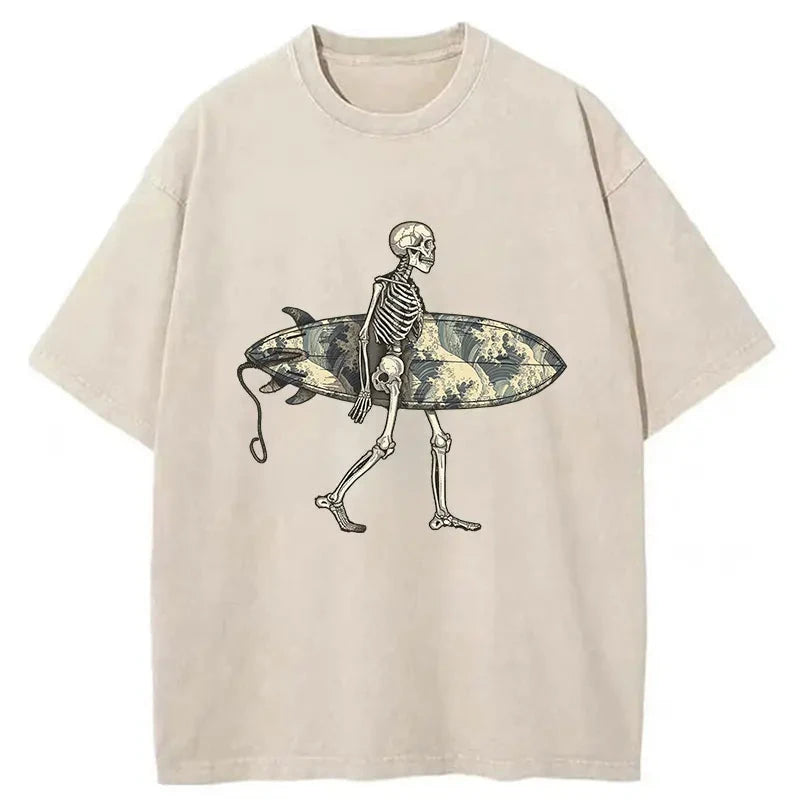 Modecanvas Skeleton Ready To Go Surfing Washed T-Shirt
