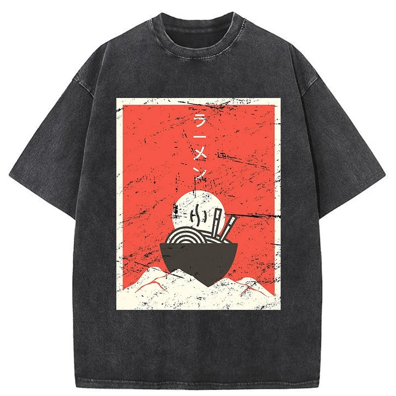 Modecanvas Vintage Japanese Anime Ramen Washed T-Shirt