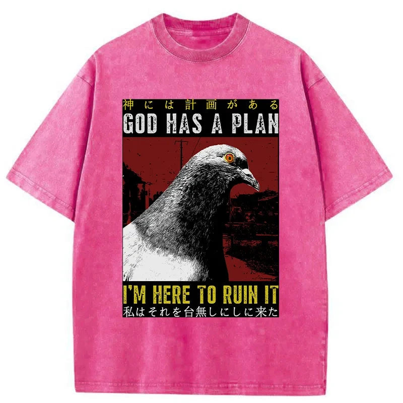 Modecanvas Pigeons That Want To Break The Plan Washed T-Shirt