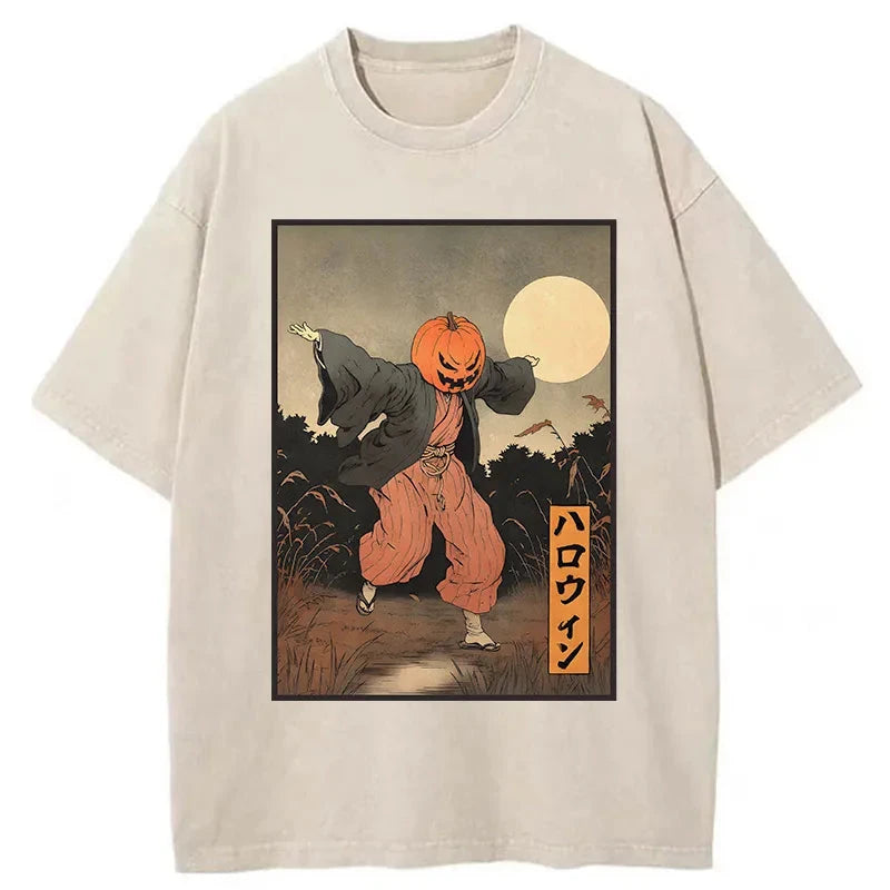 Modecanvas Japanese Pumpkin Monster Washed T-Shirt-modecanvas