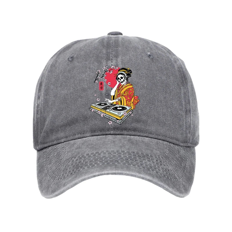 Modecanvas Japanese Geisha DJ Skull Washed Cap-modecanvas