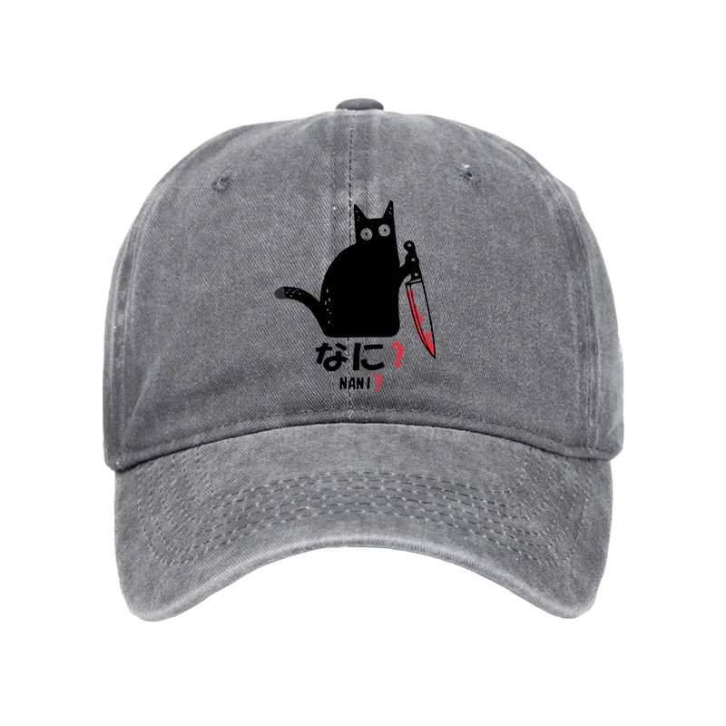 Modecanvas A Puzzled Cat Holding A Knife Washed Cap-modecanvas