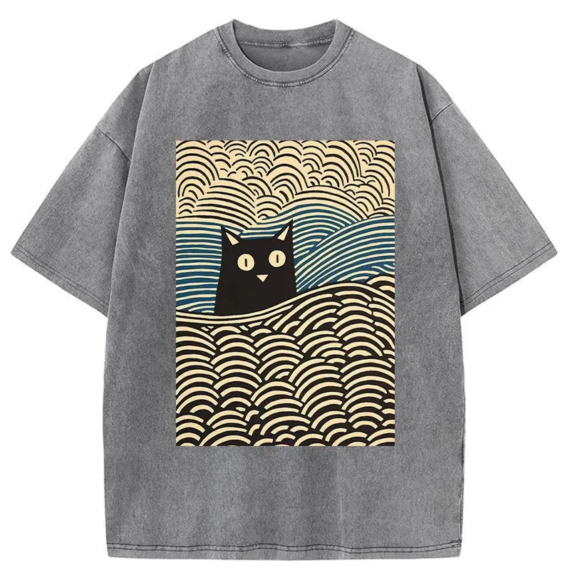 Modecanvas Kawaii Cat Japanese Washed T-Shirt-modecanvas
