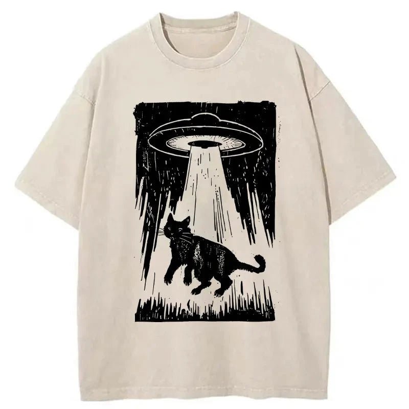 Modecanvas Cat Kidnapped By Aliens Washed T-Shirt