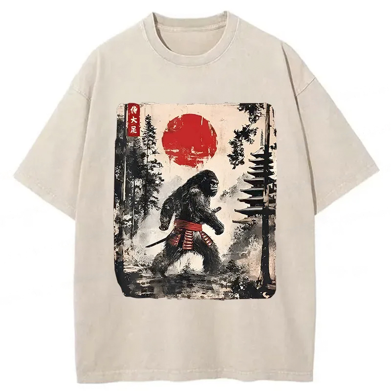 Modecanvas Japanese Samurai Bigfoot Washed T-Shirt