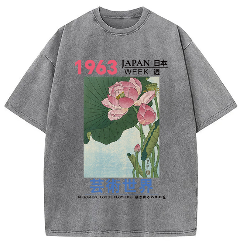 Modecanvas Blooming Lotus Flowers DTG Printing Washed T-Shirt