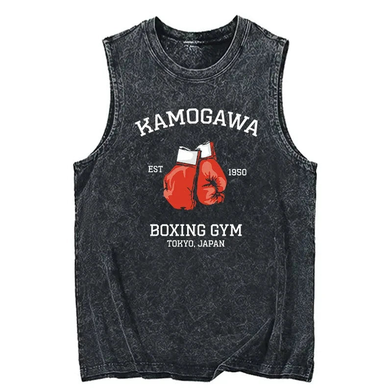 Modecanvas Retro Boxing Gloves Manga Anime DTG Printing Washed Tank-modecanvas