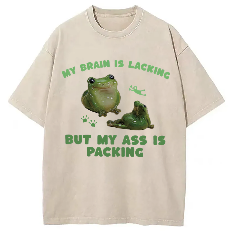 Modecanvas My Brain Is Lacking Funny Frog Meme DTG Printing Washed T-Shirt